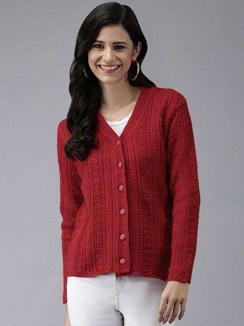 cayman-red-woolen-textured-cardigan