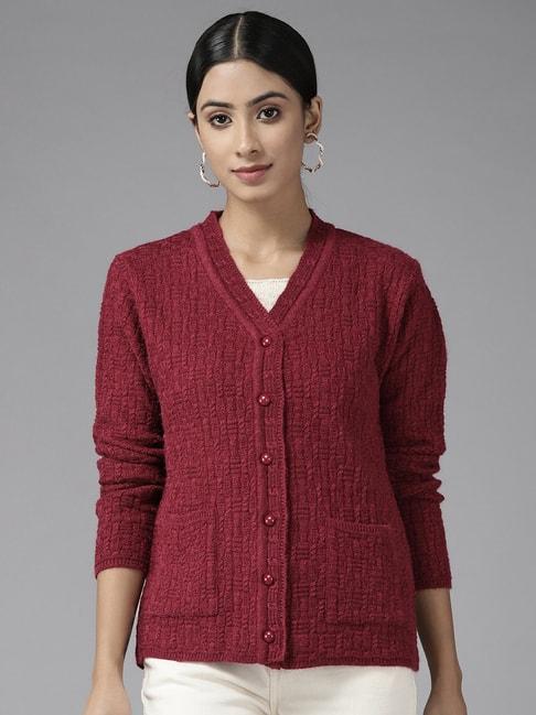 cayman-maroon-woolen-cable-knit-cardigan