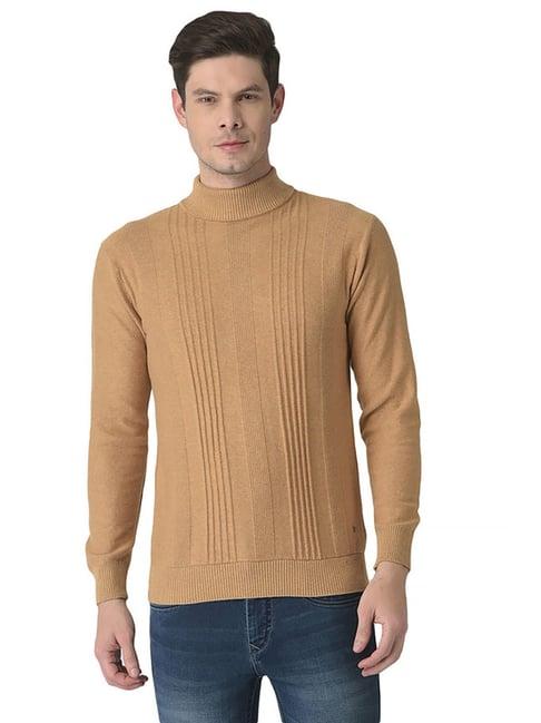 turtle-khaki-cotton-regular-fit-self-design-sweater