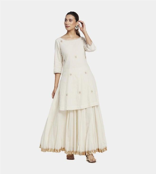 fabindia-off-white-cotton-embroidered-kurta-with-skirt
