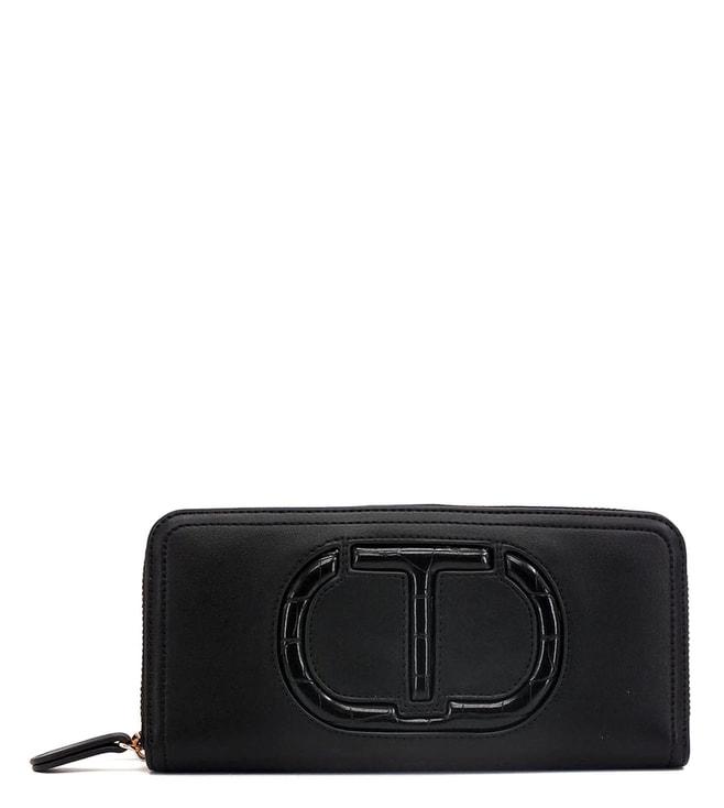 twinset-black-leather-zip-around-wallet