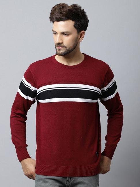 cantabil-maroon-regular-fit-striped-sweater