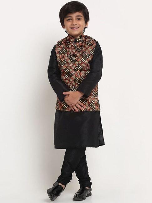 benstoke-kids-black-&-brown-printed-full-sleeves-kurta-set