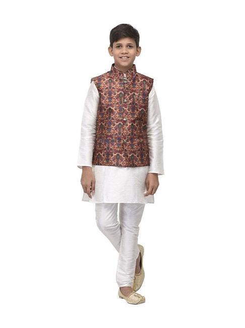 benstoke-kids-white-&-maroon-printed-full-sleeves-kurta-set