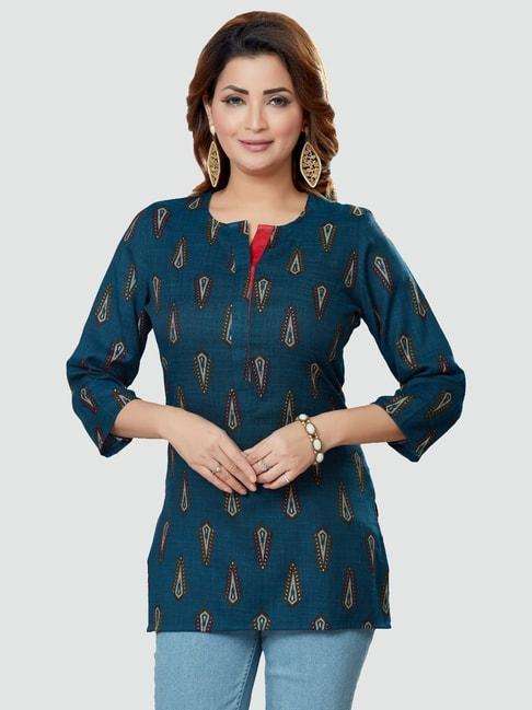 saree-swarg-blue-printed-tunic