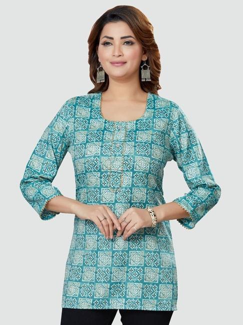 saree-swarg-teal-blue-printed-tunic