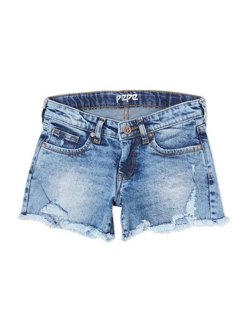 pepe-jeans-kids-blue-cotton-distressed-shorts