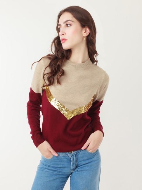 zink-london-maroon-embellished-sweater
