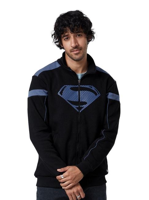 the-souled-store-black-regular-fit-high-neck-superman-print-jacket