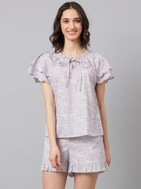 fabindia-lilac-cotton-printed-top-shorts-set