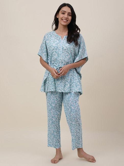 fabindia-blue-cotton-printed-kaftan-pyjama-set