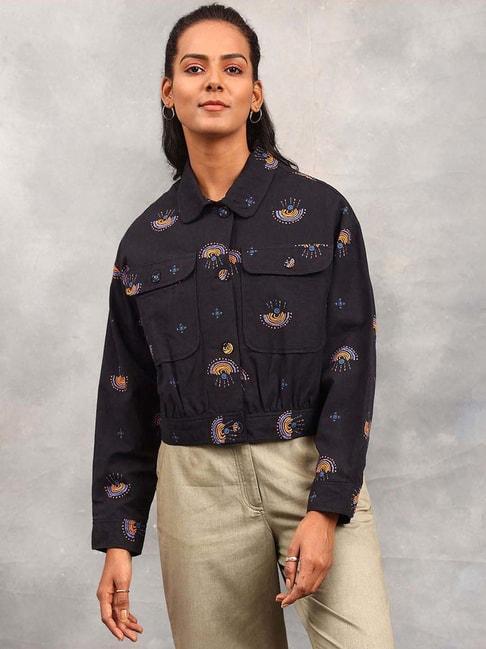 fabindia-black-cotton-linen-printed-jacket