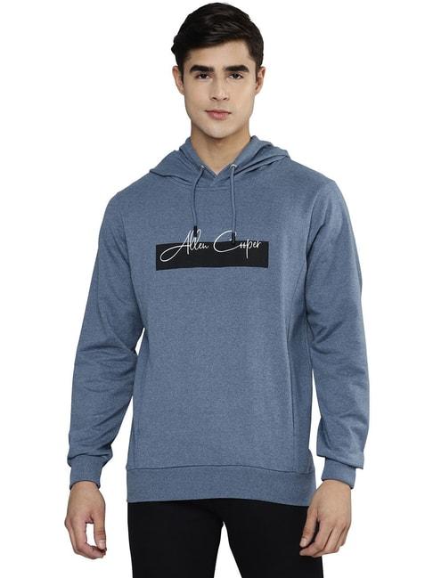 allen-cooper-blue-melange-regular-fit-printed-hooded-sweatshirt