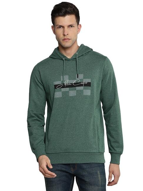 allen-cooper-olive-melange-regular-fit-printed-hooded-sweatshirt