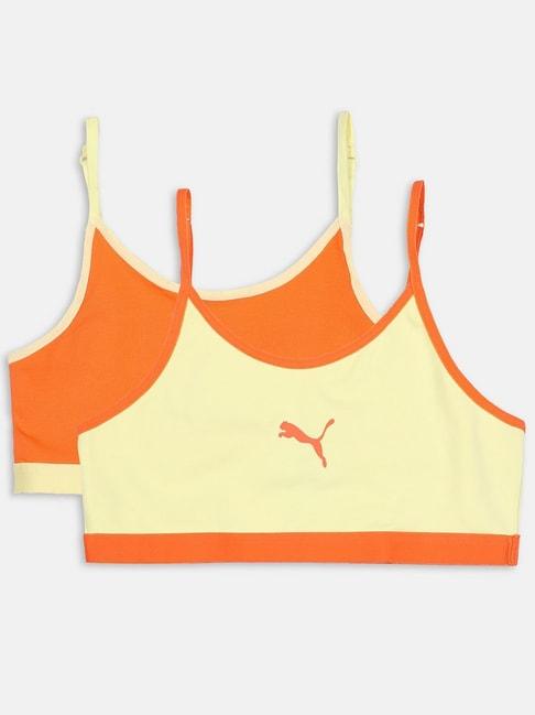 puma-kids-youth-orange-&-pear-yellow-cotton-logo-beginners-bra-(pack-of-2)