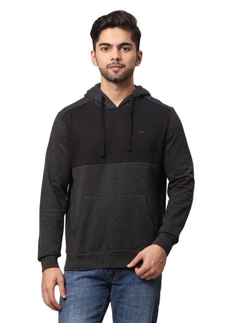 park-avenue-black-&-grey-slim-fit-colour-block-hooded-sweatshirt