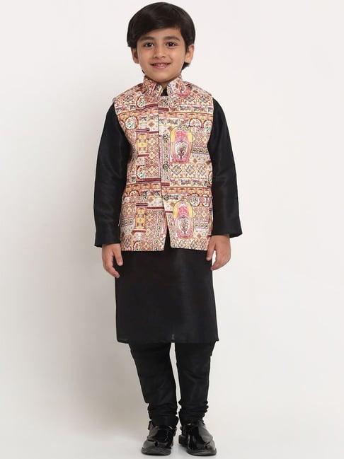 benstoke-kids-black-&-pink-printed-full-sleeves-kurta-set