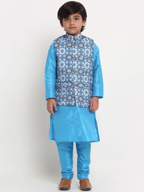benstoke-kids-blue-&-indigo-blue-printed-full-sleeves-kurta-set