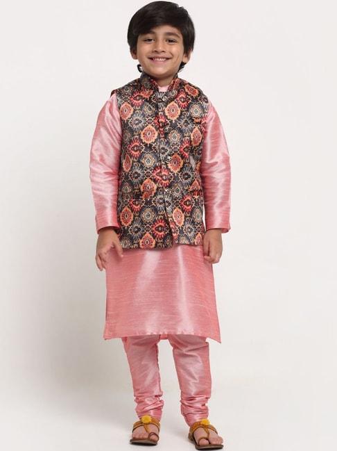 benstoke-kids-pink-&-black-printed-full-sleeves-kurta-set