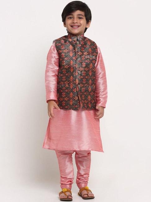 benstoke-kids-pink-&-green-printed-full-sleeves-kurta-set