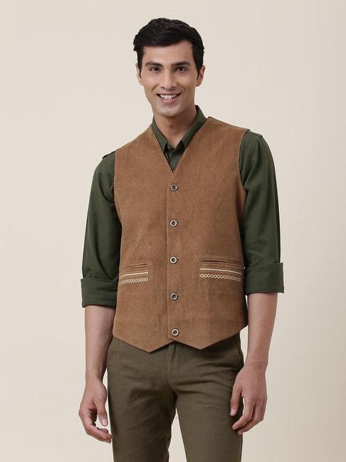 fabindia-brown-slim-fit-embellished-waistcoat