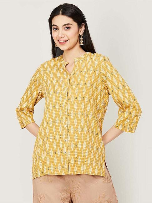 melange-by-lifestyle-mustard-printed-tunic