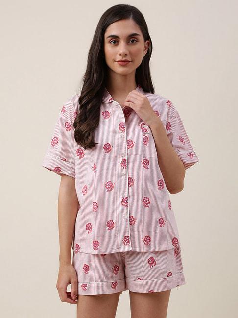 fabindia-pink-cotton-printed-shirt-short-set