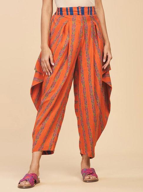 fabindia-orange-cotton-floral-print-dhoti-pants