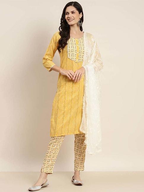 jompers-yellow-cotton-printed-kurta-pant-set-with-dupatta