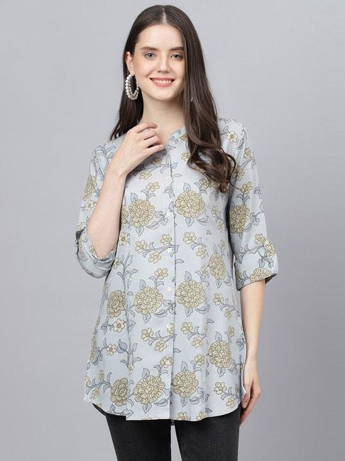 divena-grey-floral-print-shirt