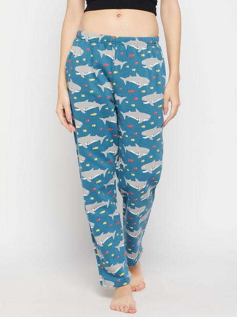 clovia-blue-printed-pyjamas