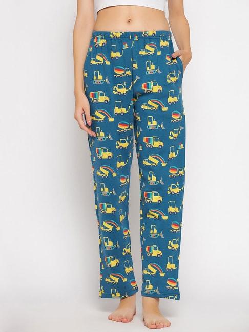 clovia-blue-printed-pyjamas