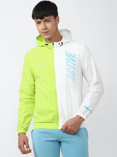 peter-england-casuals-white-&-green-regular-fit-colour-block-hooded-jacket