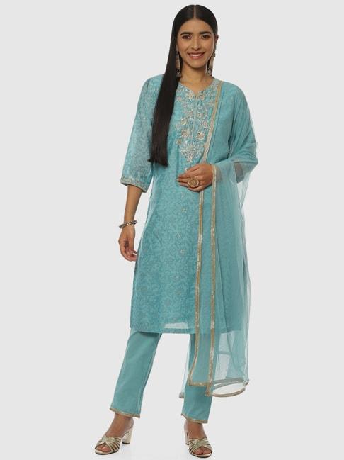 biba-turquoise-embroidered-kurta-pant-set-with-dupatta