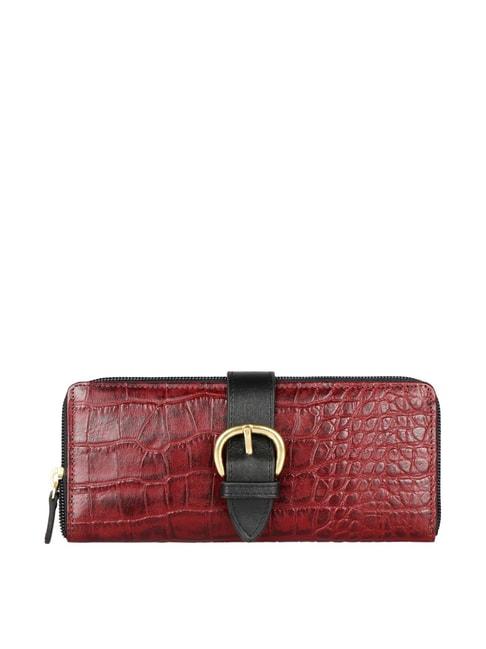 hidesign-maroon-textured-zip-around-wallet-for-women