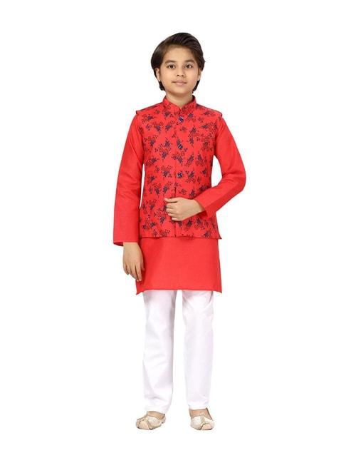 aarika-kids-red-&-white-cotton-floral-print-full-sleeves-kurta-set