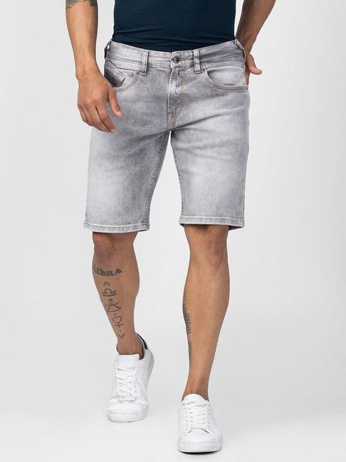 spykar-grey-cotton-slim-fit-denim-shorts
