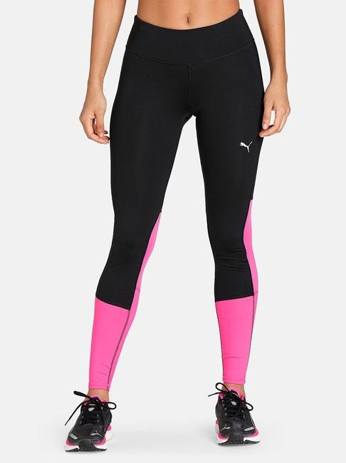 puma-black-&-pink-logo-print-mid-rise-tights