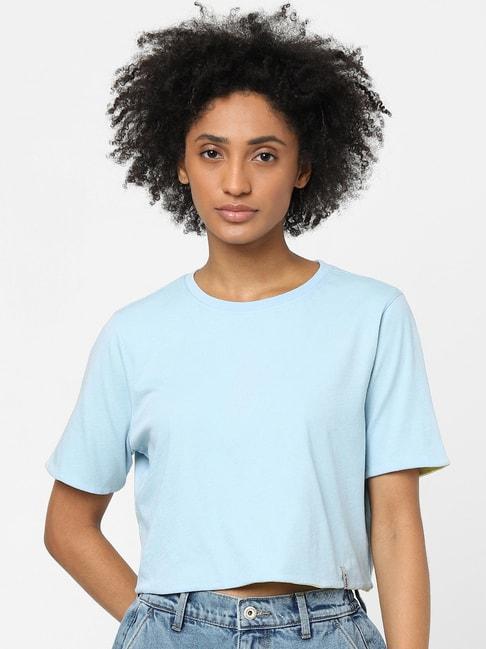 only-sky-blue-cotton-regular-fit-t-shirt