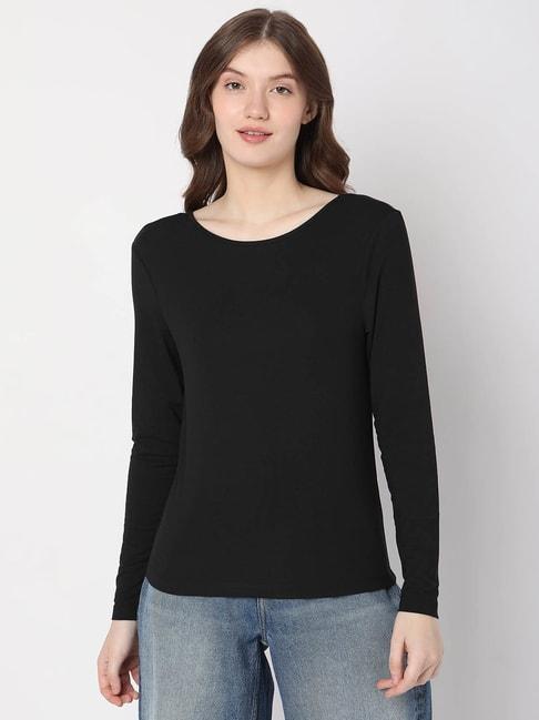 vero-moda-black-cotton-regular-fit-t-shirt