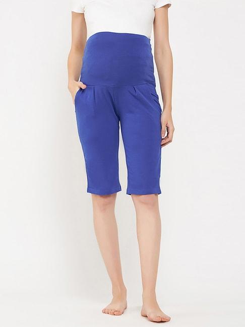 clovia-blue-cotton-maternity-lounge-shorts