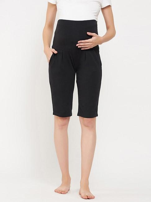clovia-black-cotton-maternity-lounge-shorts