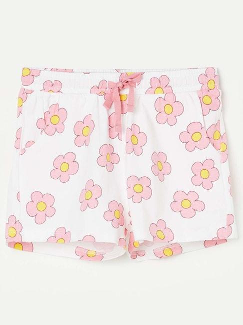 fame-forever-by-lifestyle-kids-white-&-pink-cotton-floral-print-shorts