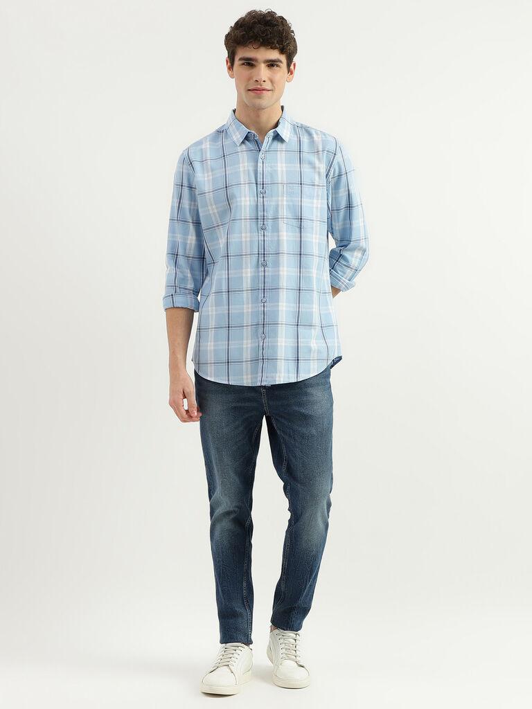 slim-fit-spread-collar-checkered-shirt
