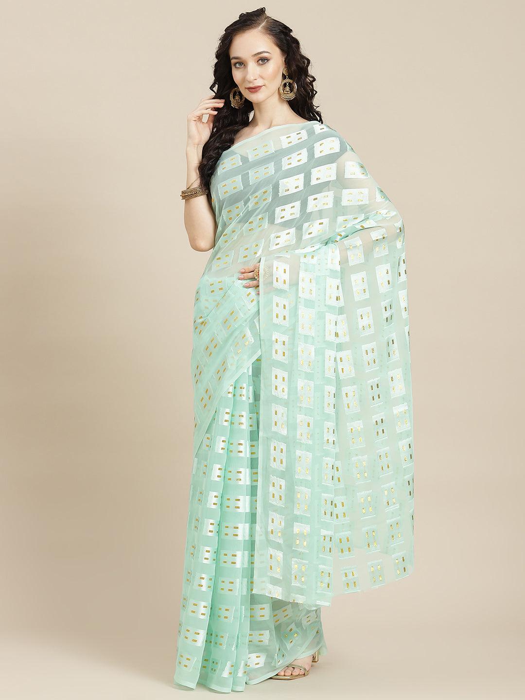 ishin-women's-georgette-sea-green-embellished-saree-with-blouse-piece
