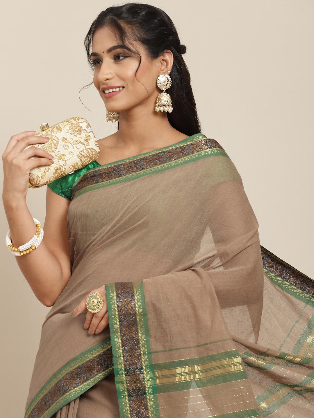 ishin-women's-cotton-blend-beige-solid-woven-design-saree-with-blouse-piece