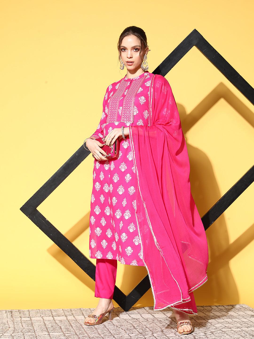 ishin-women's-cotton-pink-embroidered-a-line-kurta-trouser-dupatta-set