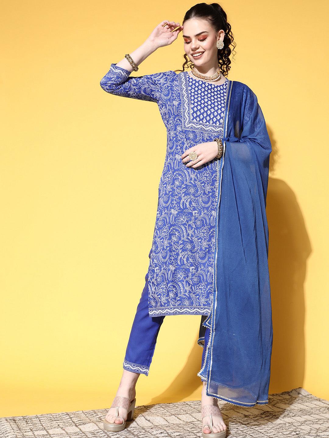 ishin-women's-cotton-blue-embroidered-a-line-kurta-trouser-dupatta-set