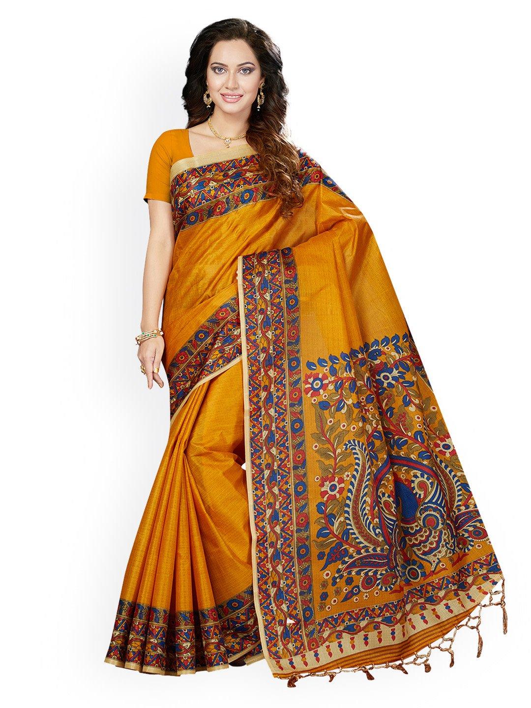 ishin-bhagalpuri-art-silk-orange-printed-women's-saree/sari-with-tassels
