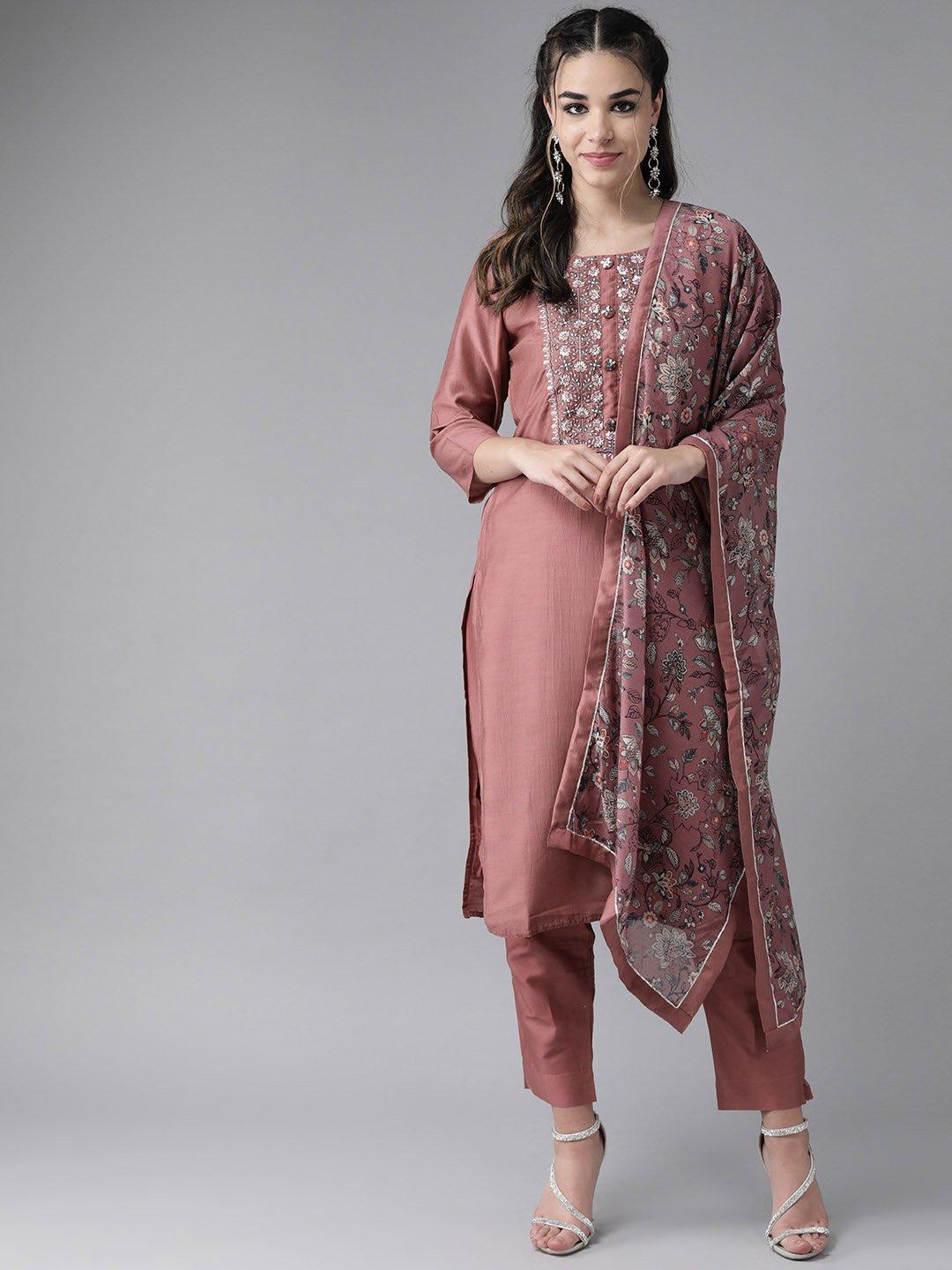 ishin-women's-silk-blend-mauve-embroidered-a-line-kurta-trouser-dupatta-set